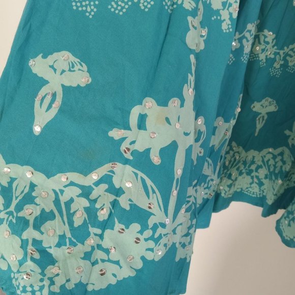 Turquoise colored flowy maxi/midi skirt with sequins - Picture 3 of 4